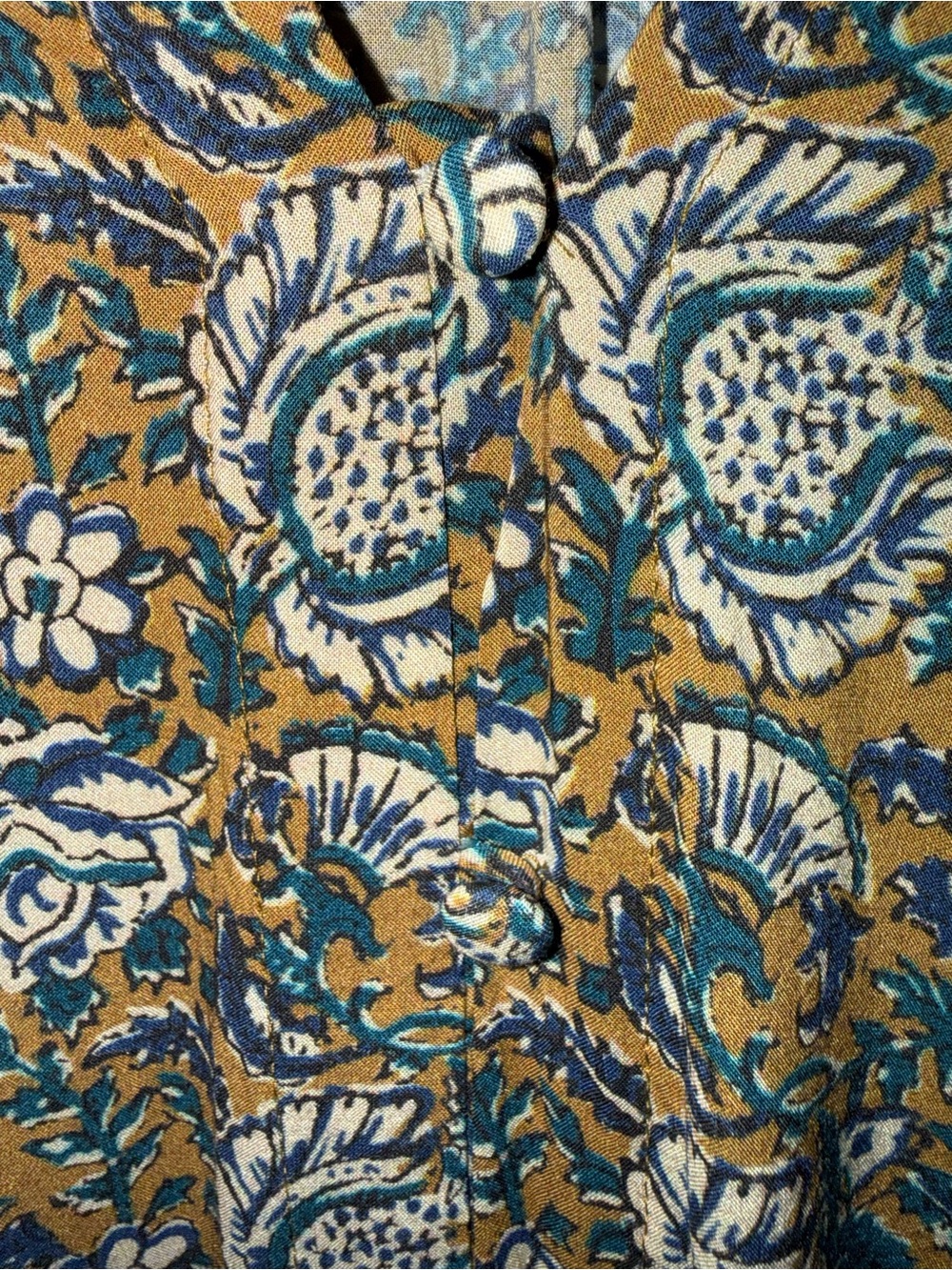 Faherty Mustard and Blue Printed Long-Sleeve Blouse - Picture 4 of 6